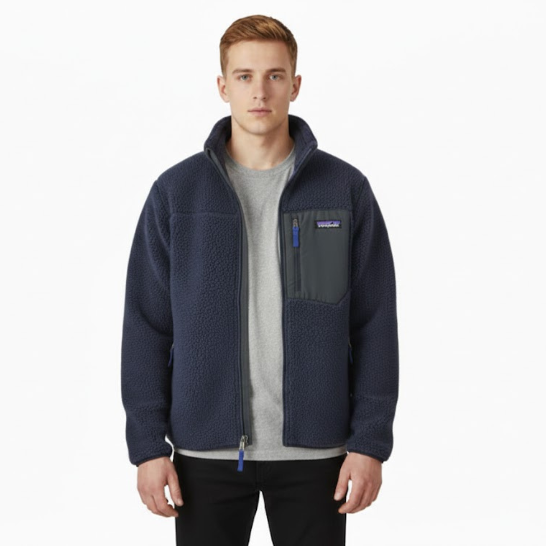 Men’s Navy Black Fleece Zip-Up Jacket