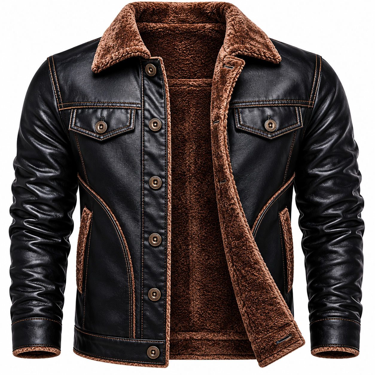 Premium Black Sherpa-Lined Leather Jacket
