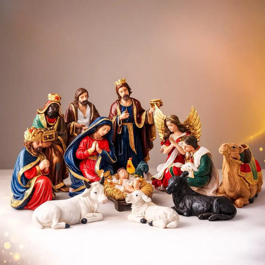Presépio de Natal Grande 14 Peças 23cm Inquebrável Colorido