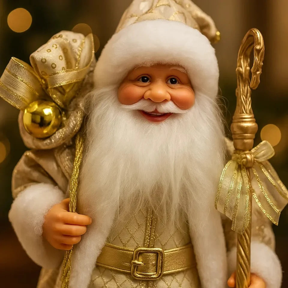 Boneco Papai Noel Branco e Dourado