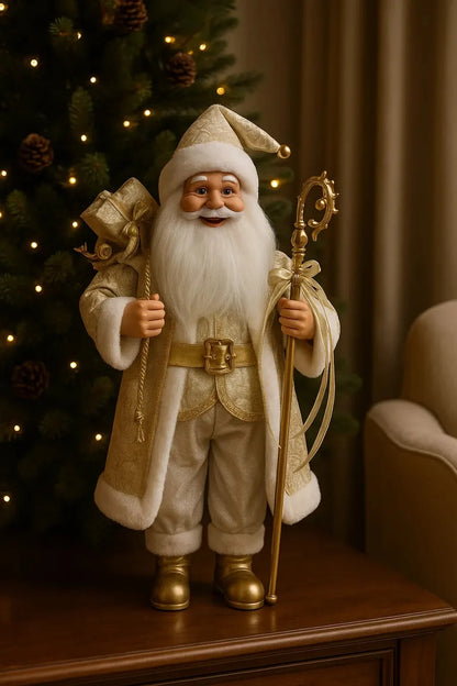 Boneco Papai Noel Branco e Dourado