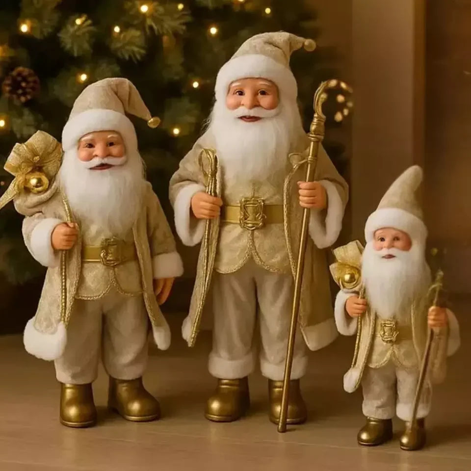 Boneco Papai Noel Branco e Dourado