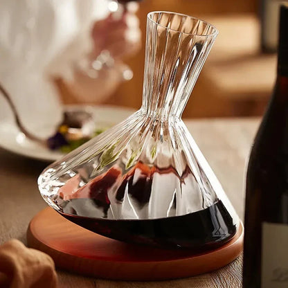 Decanter de Vinho Rotativo em Cristal com Base de Madeira 1500ml