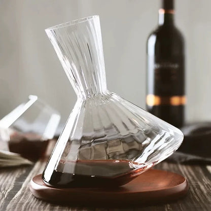 Decanter de Vinho Rotativo em Cristal com Base de Madeira 1500ml
