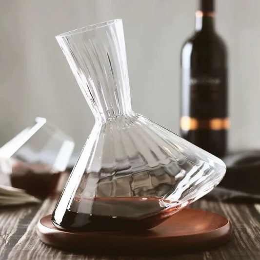 Decanter de Vinho Rotativo em Cristal com Base de Madeira 1500ml