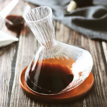 Decanter de Vinho Rotativo em Cristal com Base de Madeira 1500ml