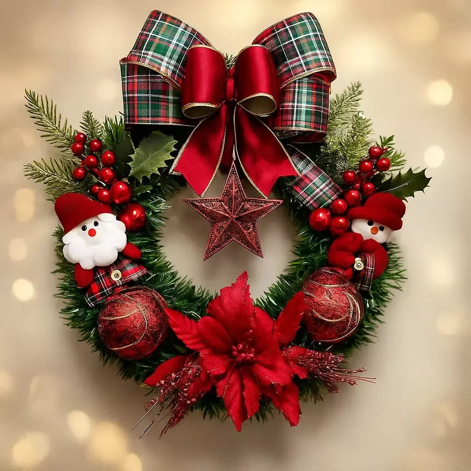 Guirlanda de Natal Luxo Papai Noel Vermelha 40cm