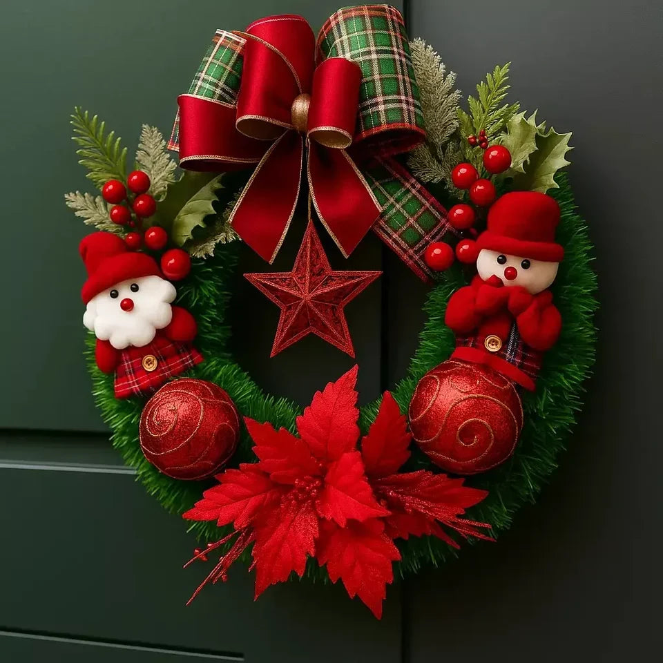 Guirlanda de Natal Luxo Papai Noel Vermelha 40cm