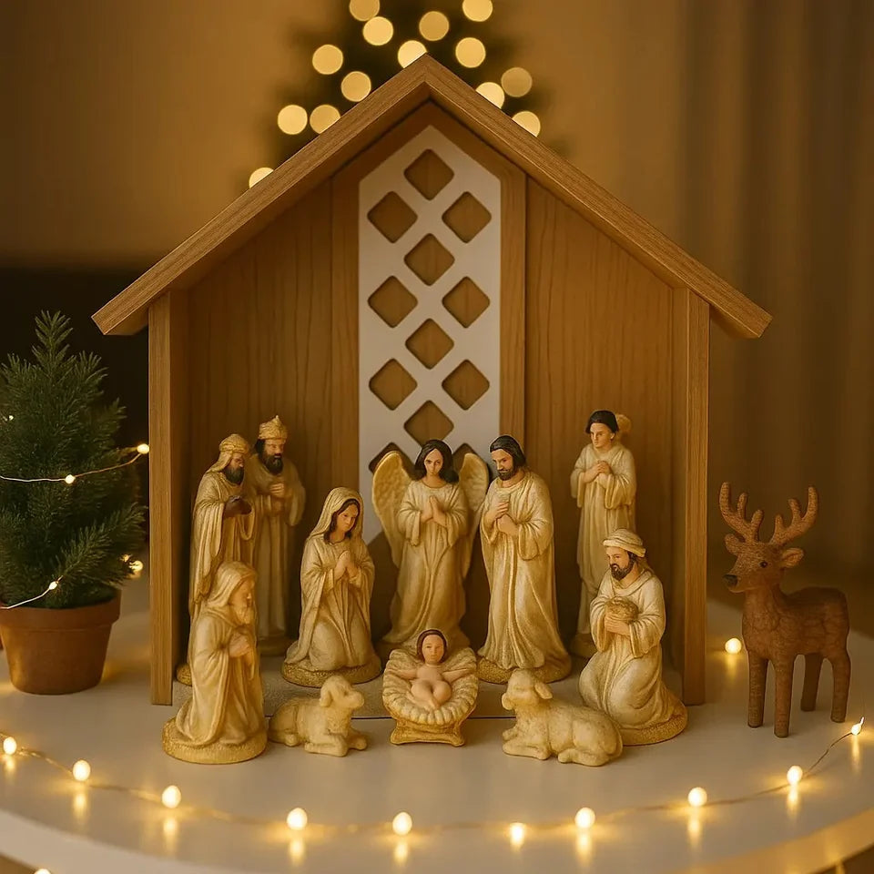 Presépio de Natal Completo em Gesso Resinado - 15 Peças 22cm