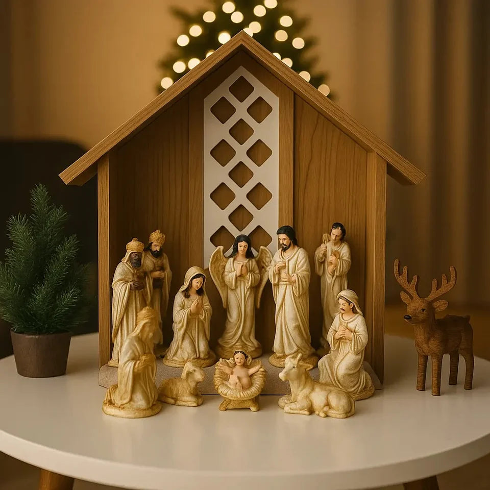 Presépio de Natal Completo em Gesso Resinado - 15 Peças 22cm