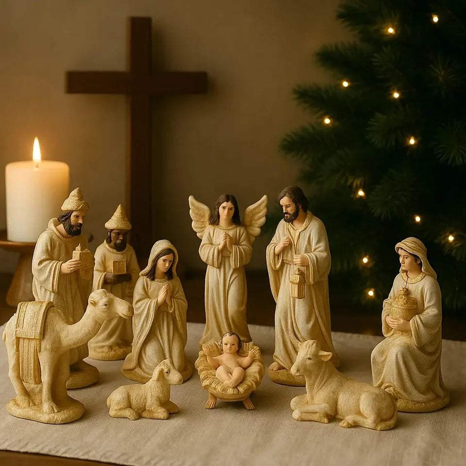 Presépio de Natal Completo em Gesso Resinado - 15 Peças 22cm