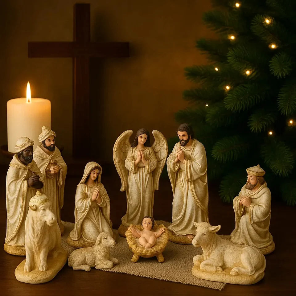 Presépio de Natal Completo em Gesso Resinado - 15 Peças 22cm
