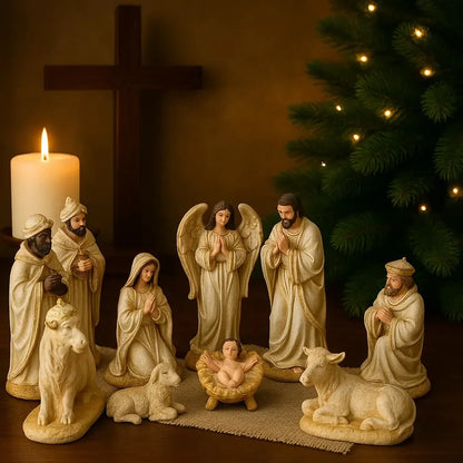 Presépio de Natal Completo em Gesso Resinado - 15 Peças 22cm