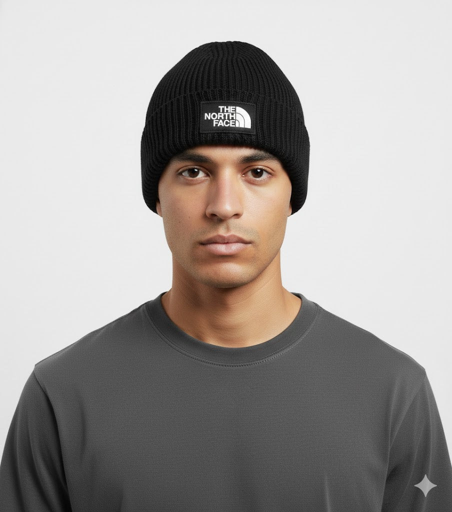 TNF Logo Box Cuffed Beanie – Black (One Size)