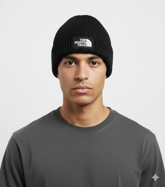 TNF Logo Box Cuffed Beanie – Black (One Size)